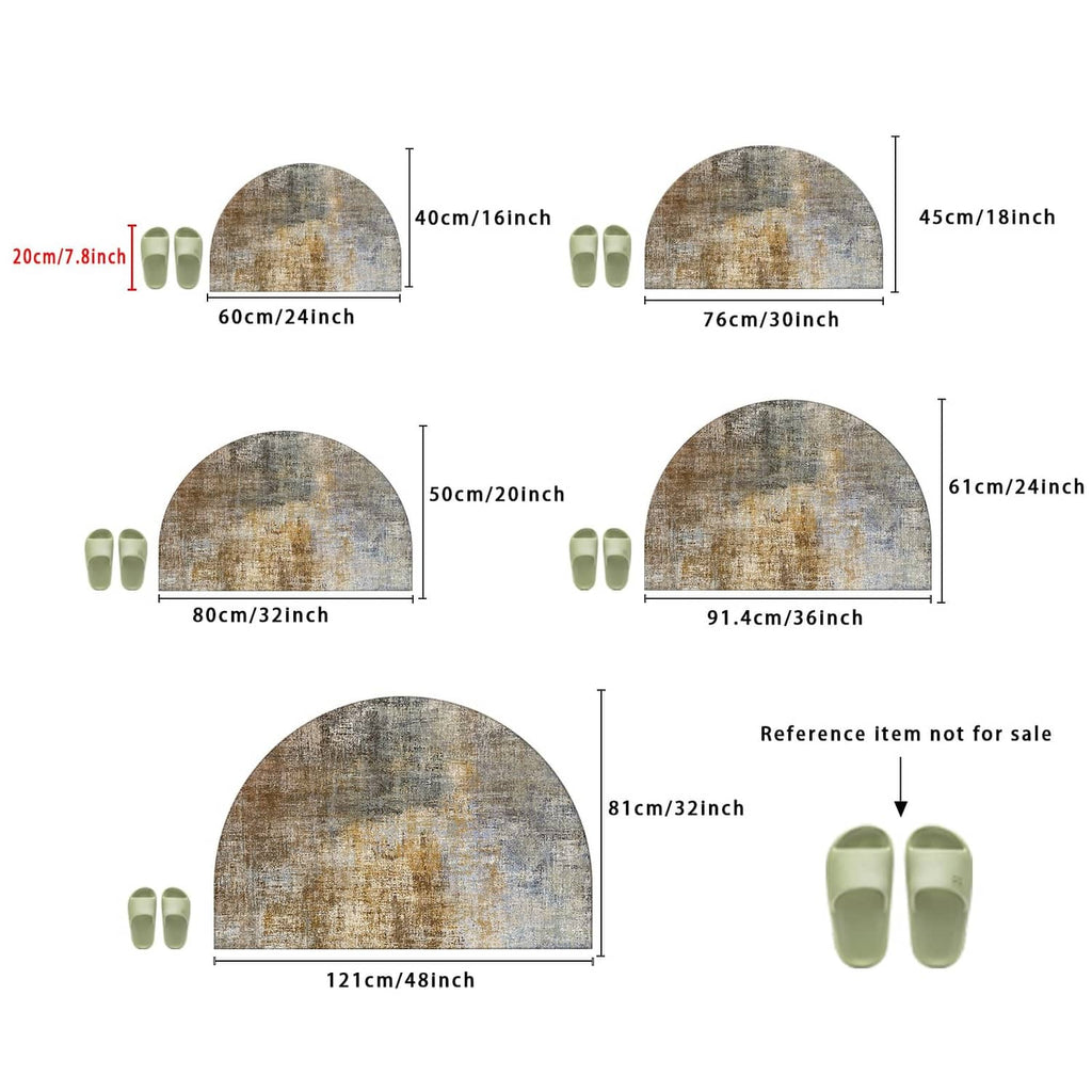 Diagram of semicircular doormat sizes and shape with scale lines