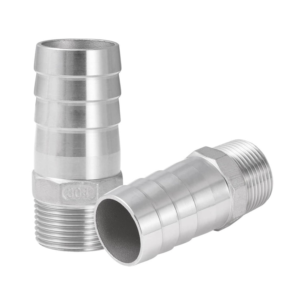 Stainless steel hose barb fitting set, silver barbed end with NPT male thread