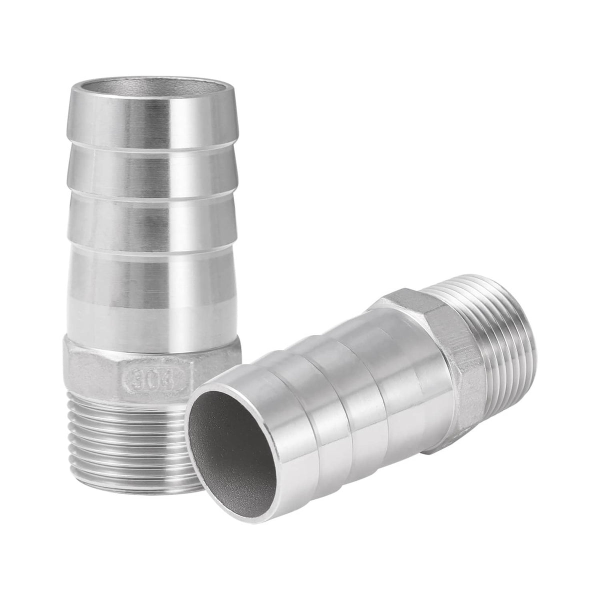 Stainless steel hose barb fitting set, silver barbed end with NPT male thread