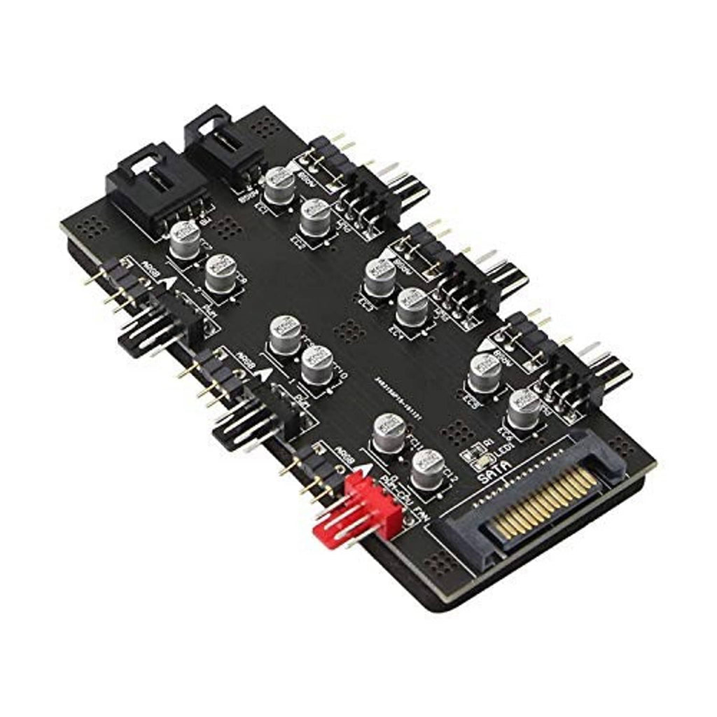 ARGB/PWM fan hub controller board with multiple headers and SATA-style power port