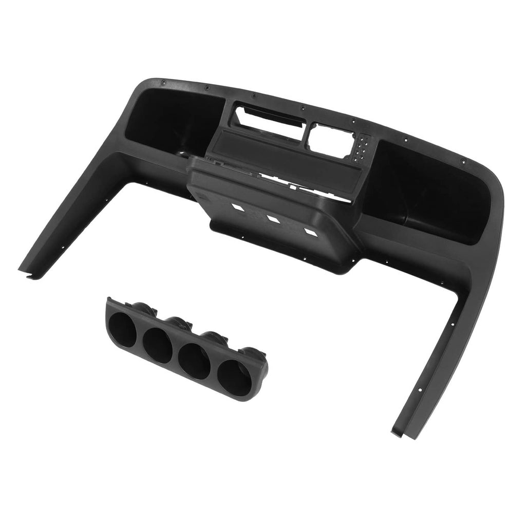 Black dash instrument panel cover with cup holder module and central mounting bracket