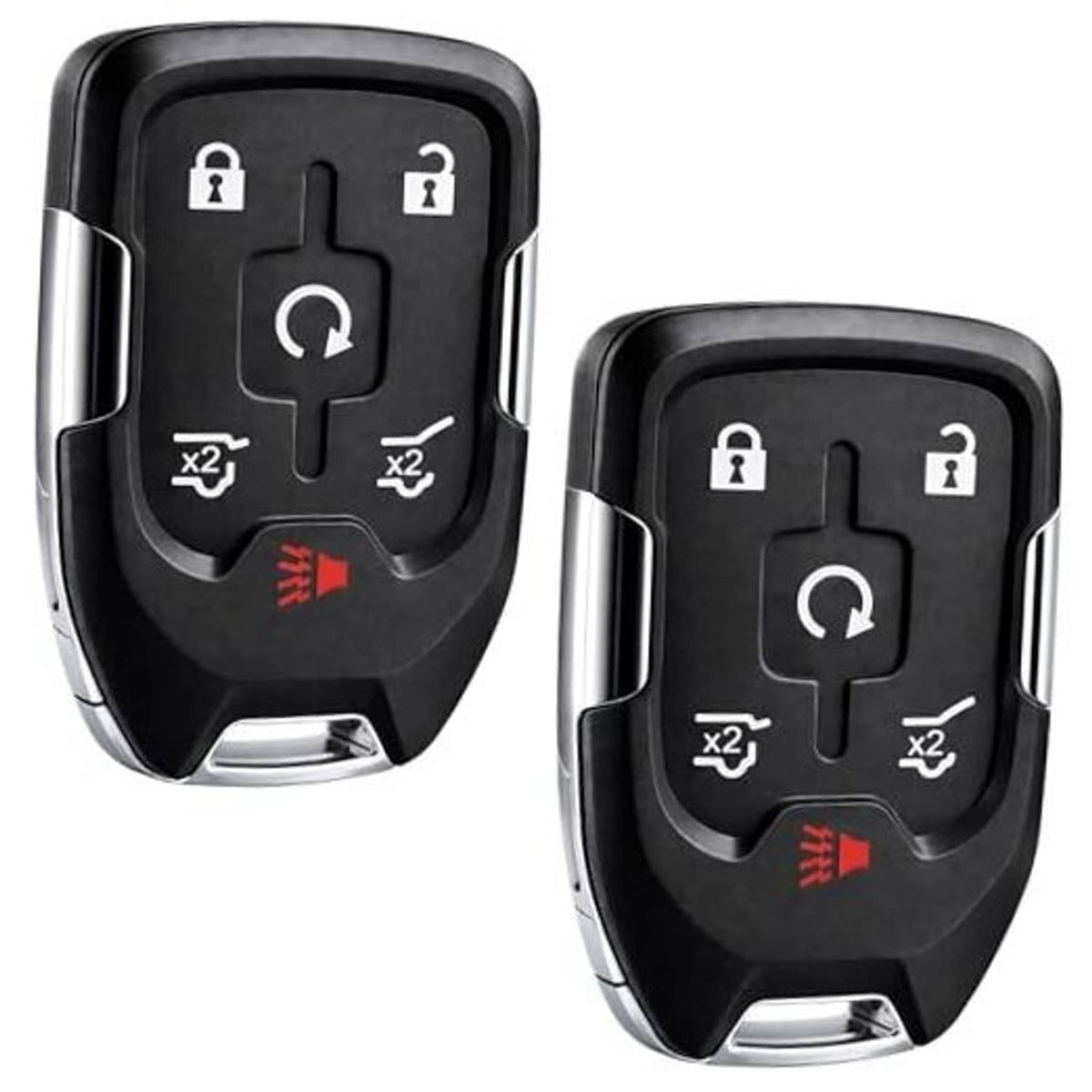 Two-button smart key fob remote, black shell with lock/unlock and trunk icons