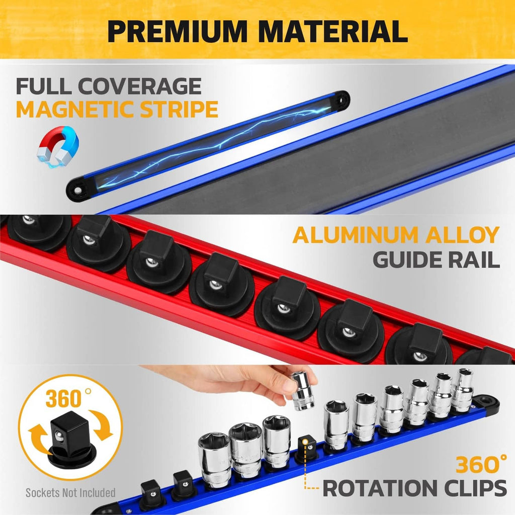 Blue and red magnetic socket rails with aluminum alloy guide and rotation clips