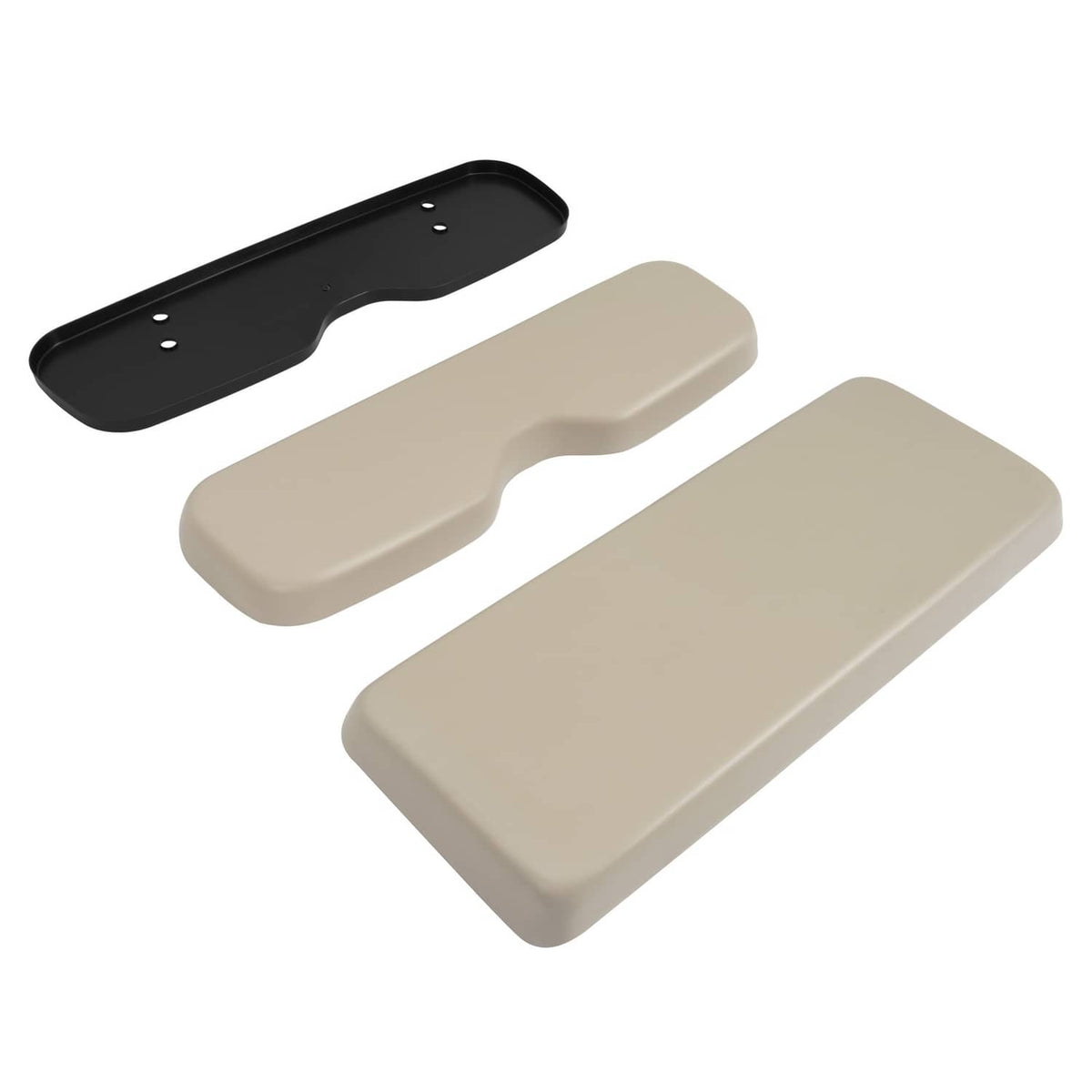 Tan seat cushion pieces with black mounting plate featuring two small holes