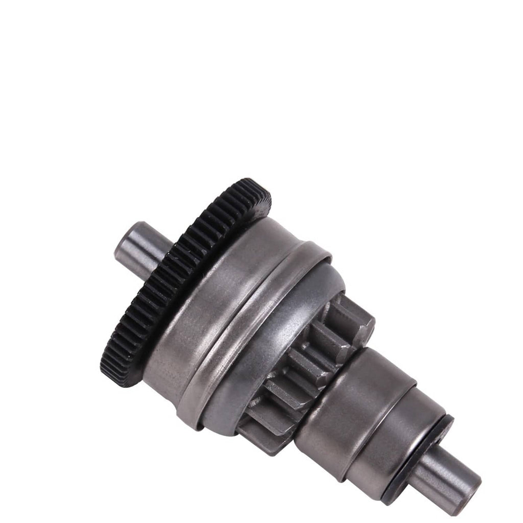 Metal starter gear assembly with toothed ring and two shafts