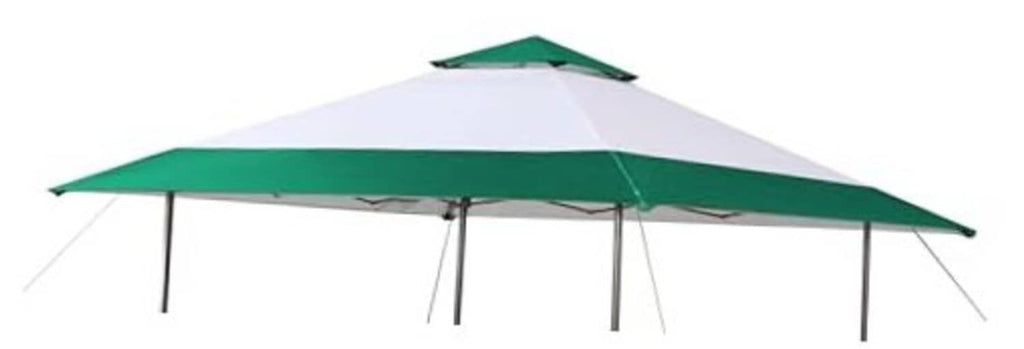 Forest green and white canopy replacement top with peaked roof and corner seams