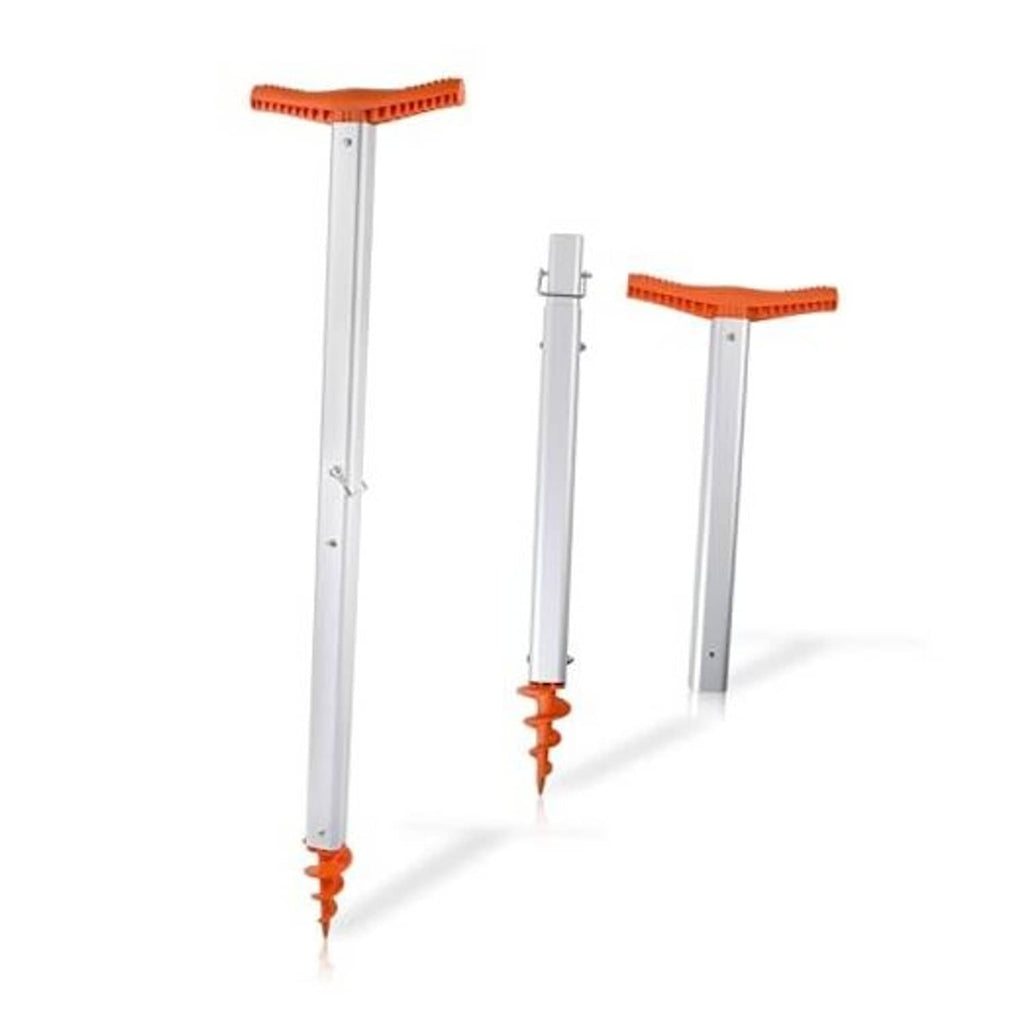Aluminum sand anchor with orange auger base and handle for shallow-water boats