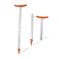 Aluminum sand anchor with orange auger base and handle for shallow-water boats
