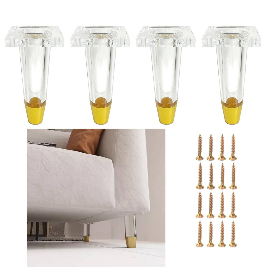 Set of clear acrylic table legs with gold bases plus mounting screws