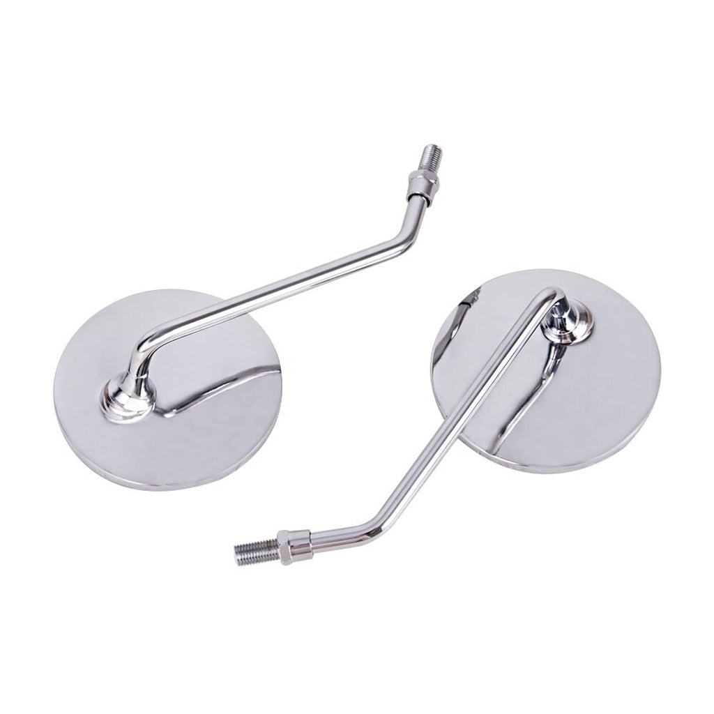 Motorcycle rearview mirror set with chrome round base plates and two round mirror heads