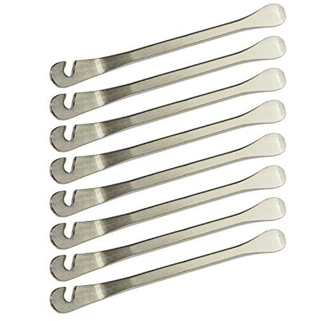 Set of metal bike tire levers, silver curved hooks for bicycle tube repair