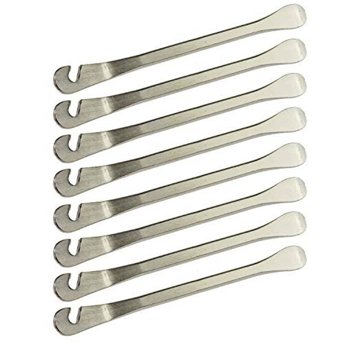 Set of metal bike tire levers, silver curved hooks for bicycle tube repair