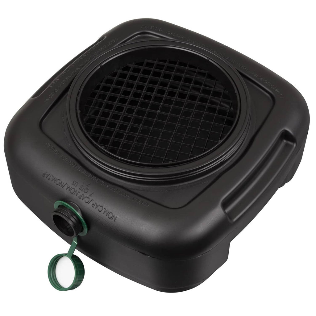 Black oil drain pan with round mesh filter screen and green plug