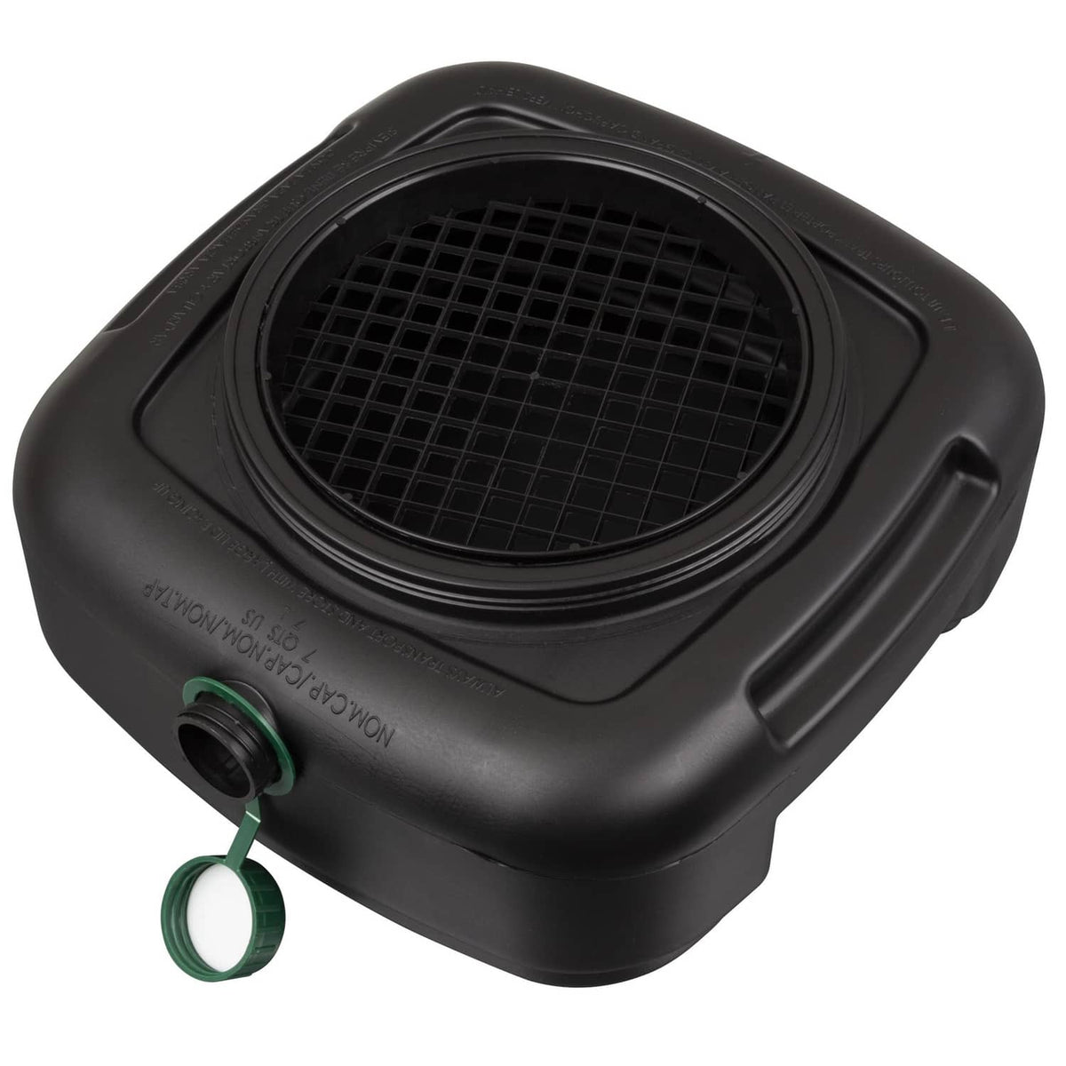 Black oil drain pan with round mesh filter screen and green plug