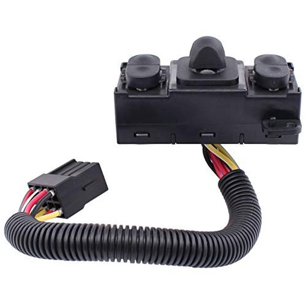 Black power seat switch assembly with ribbed cable and multi-pin connector
