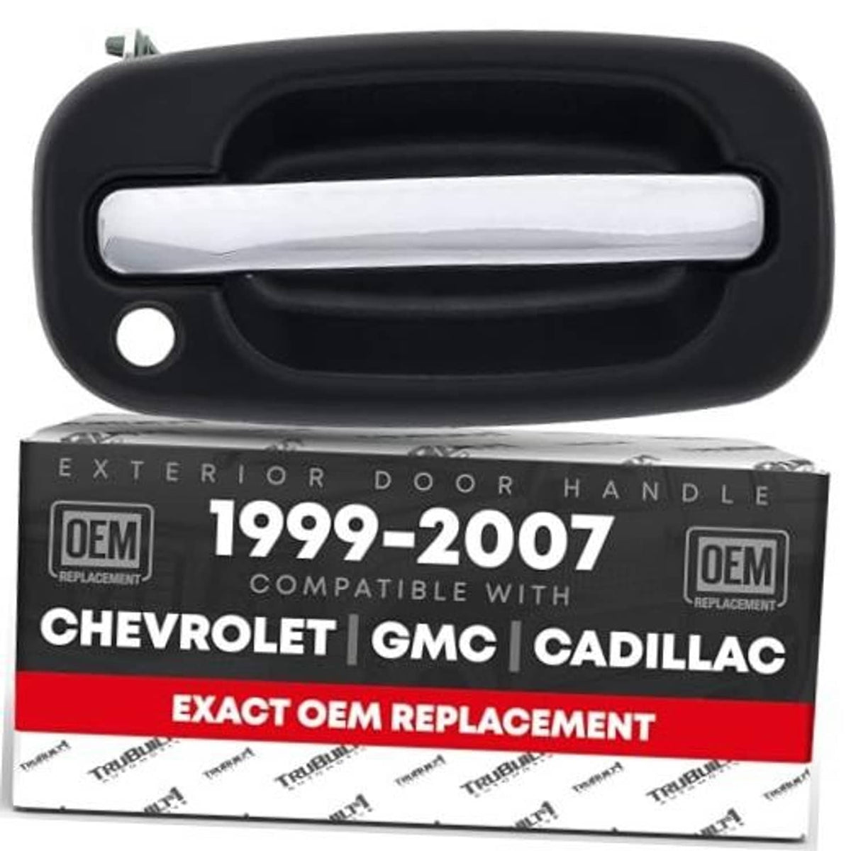 Exterior door handle with chrome lever, black housing, front right replacement
