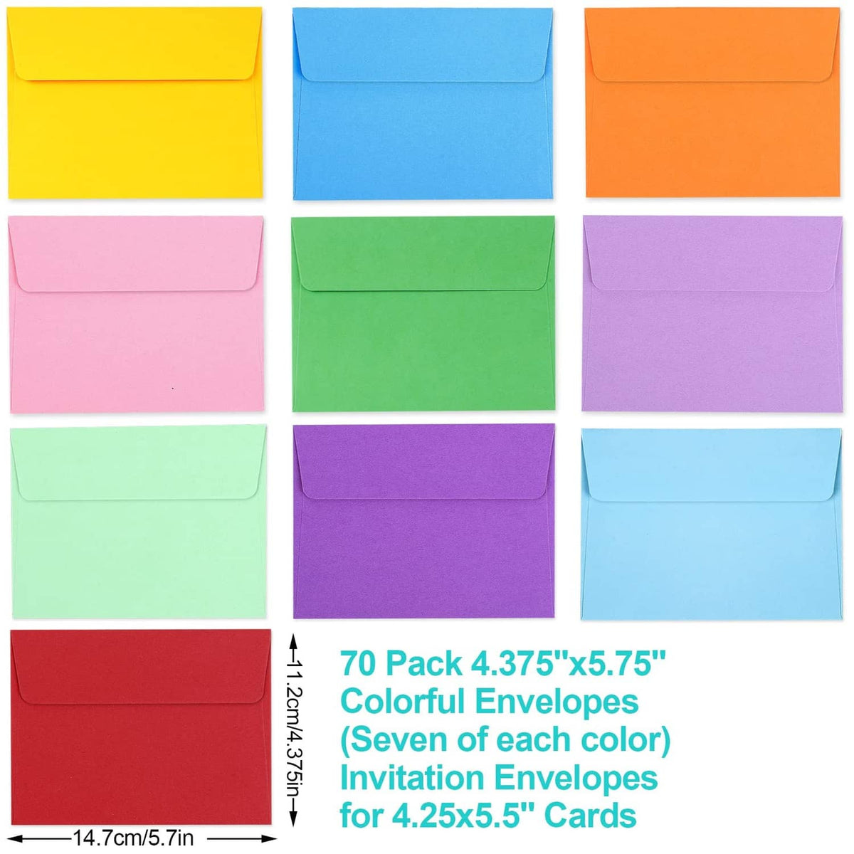 Assorted color A2 envelopes with flap, set of multicolored envelopes