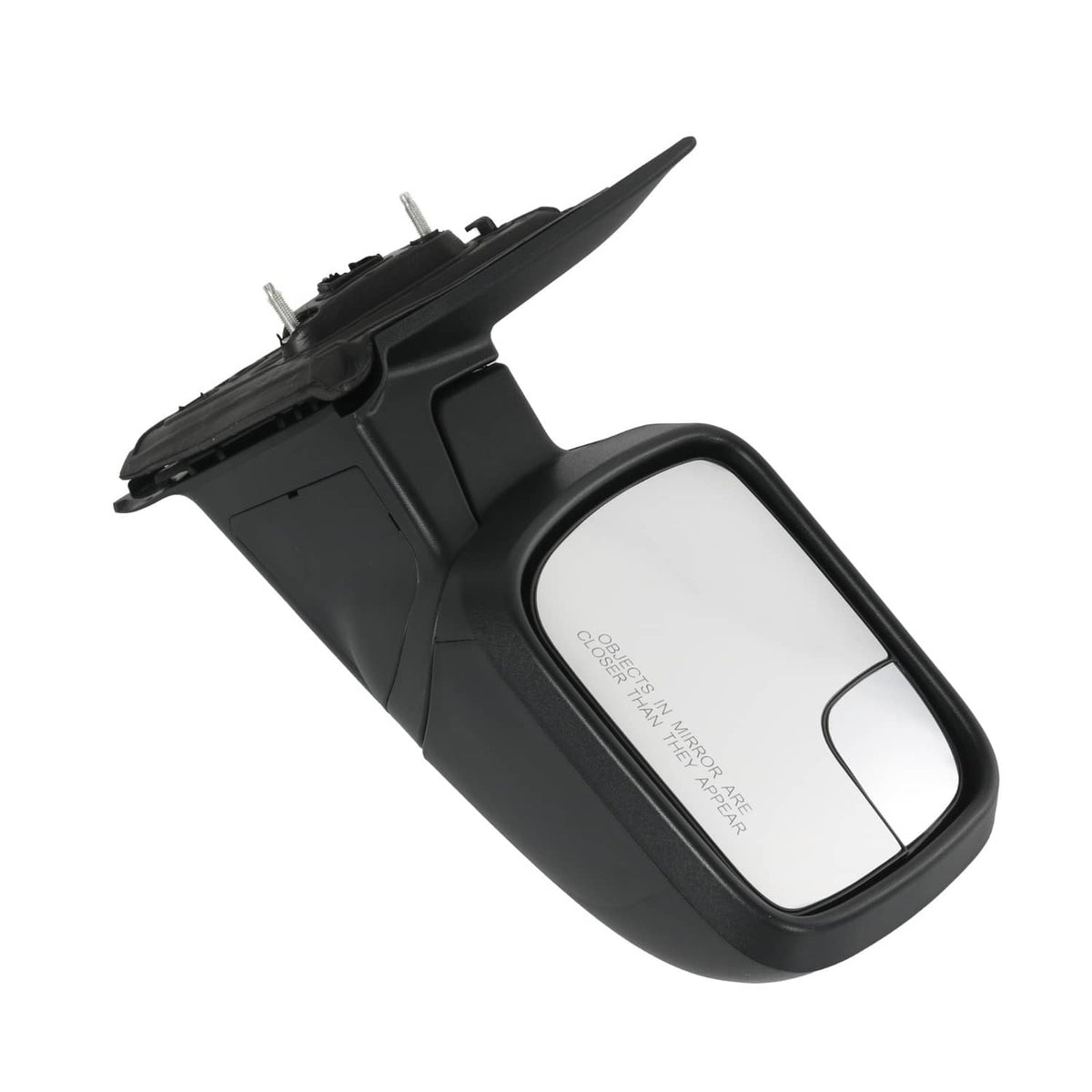 Right side mirror assembly with clear glass and black frame, manual fold