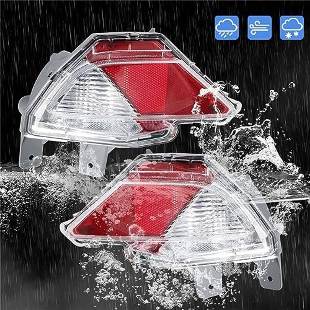 Rear bumper reflector stop lamp pair with red and clear lenses in chrome housings