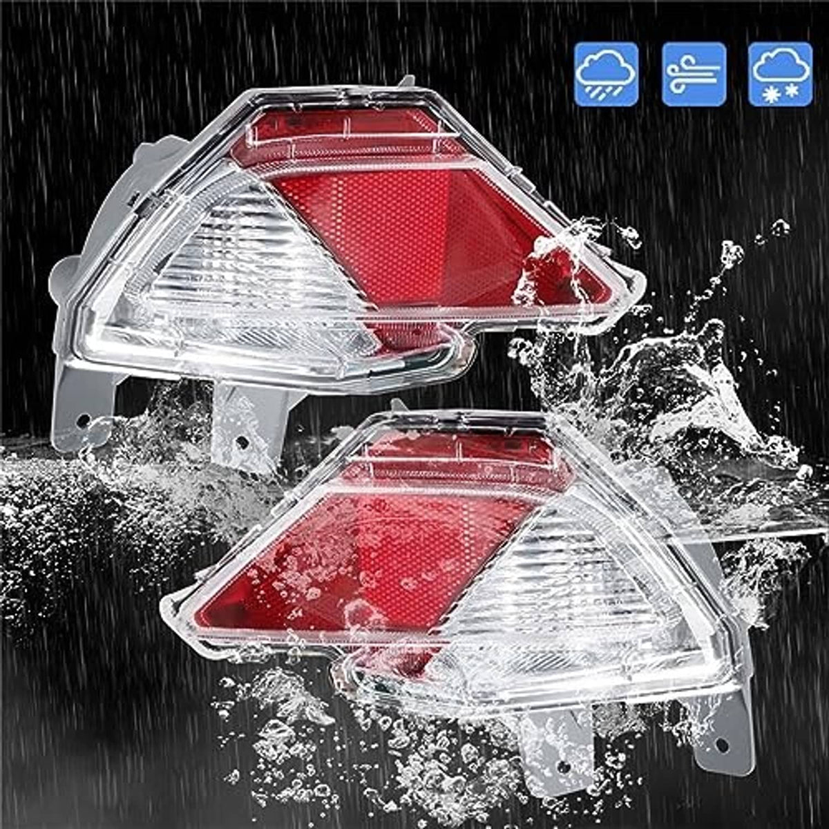 Rear bumper reflector stop lamp pair with red and clear lenses in chrome housings