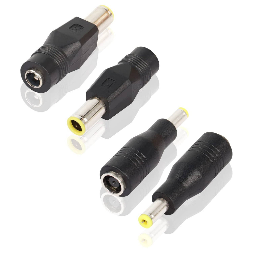 Two black DC power plug adapters with 8mm male and 5.5x2.1 female ends