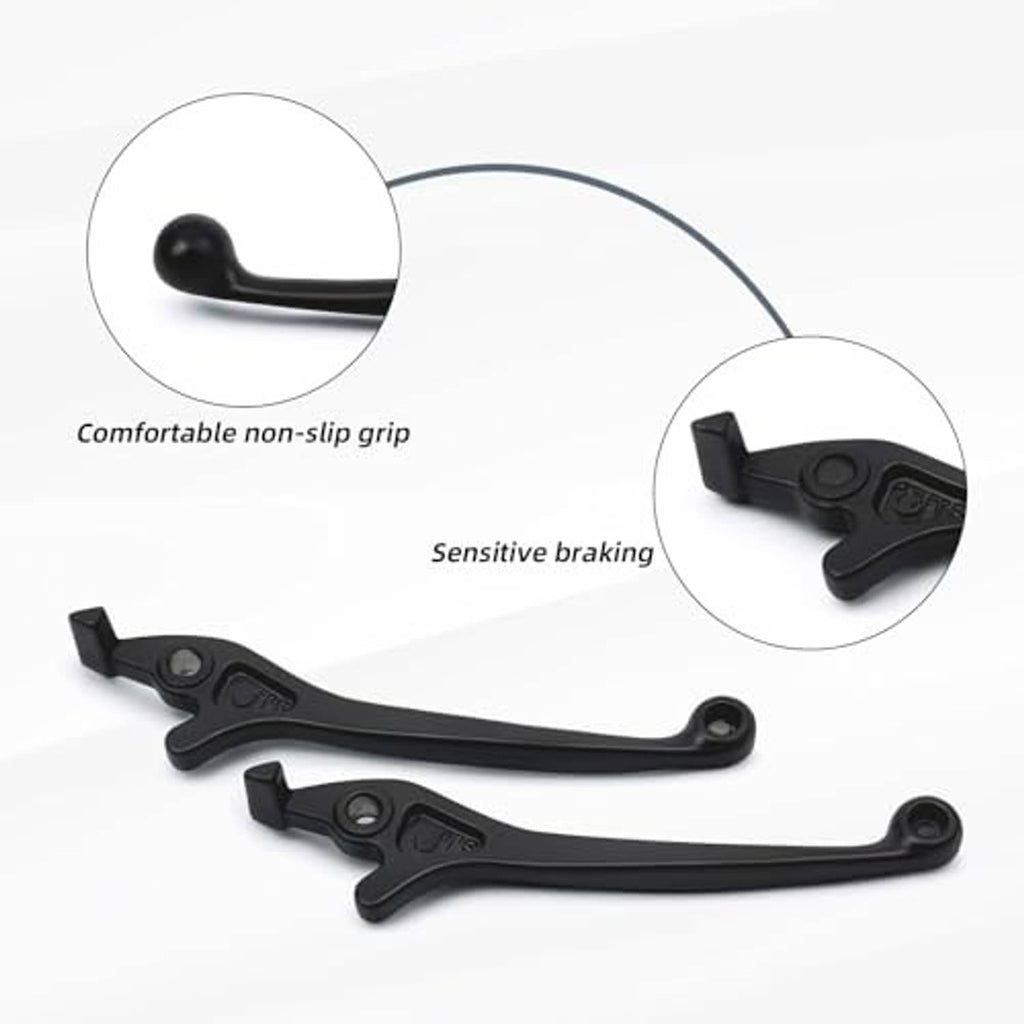 Two black left disc brake levers with textured non-slip grip ends