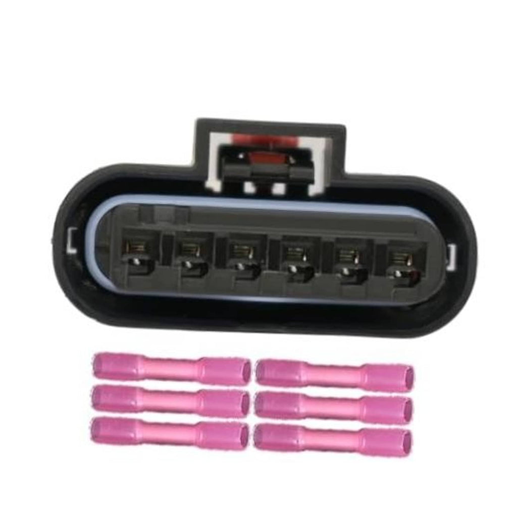 6-pin throttle body connector harness pigtail with black housing and terminal openings