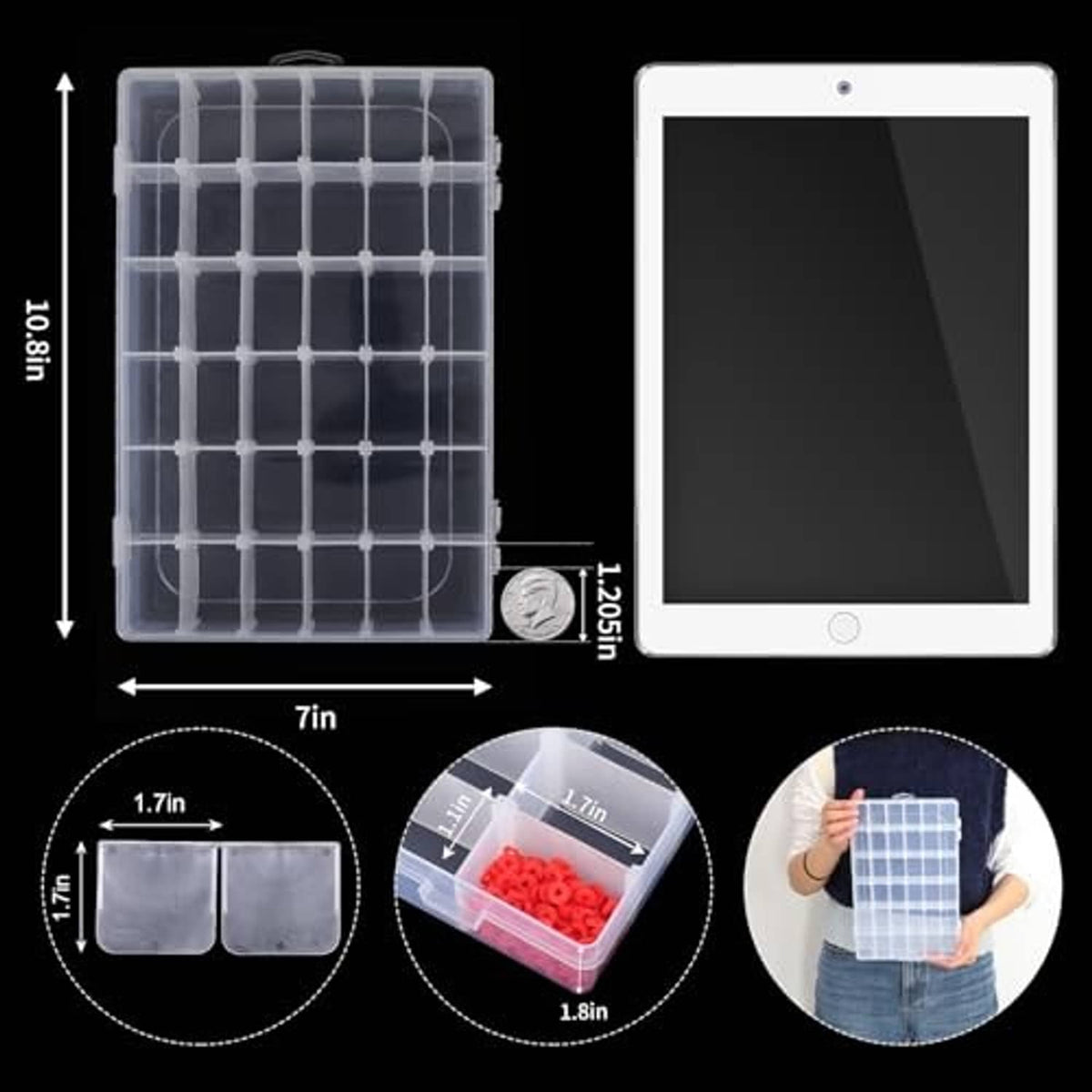 Transparent grid divider insert with multiple rows and columns for compartment organizing.