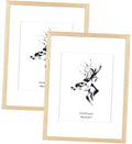 Light oak picture frame set with white mats and black deer wall art, 2-pack