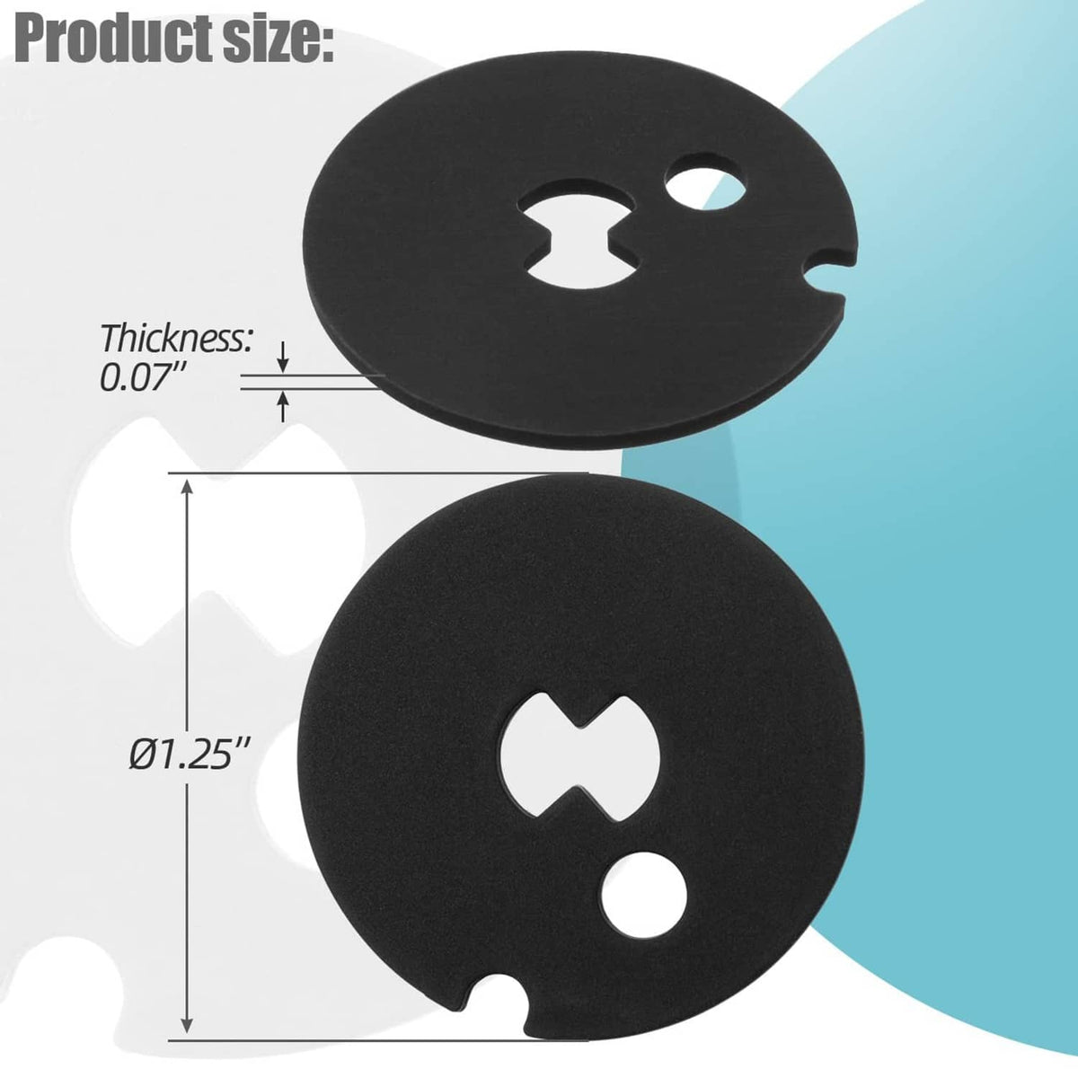 Black venturi gasket disc with center cutout and two circular side holes