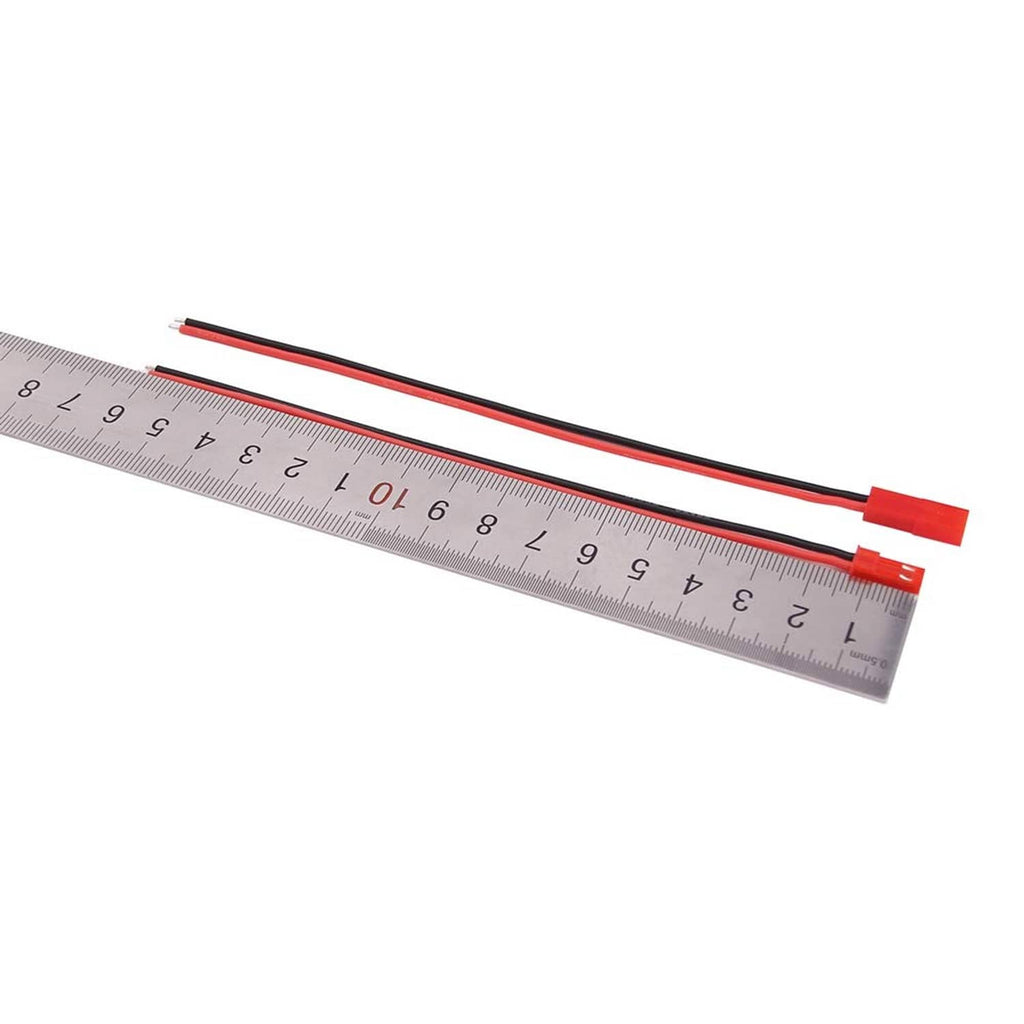 2-pin JST connector cable by ruler, red housing with red/black silicone leads