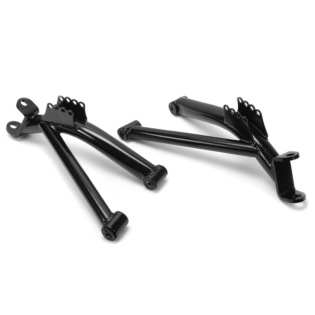 Pair of black A-arm lift arms with end pivot covers and mounting plates
