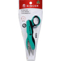 SINGER teal and black 5-inch thread snips with fine tips, in retail package