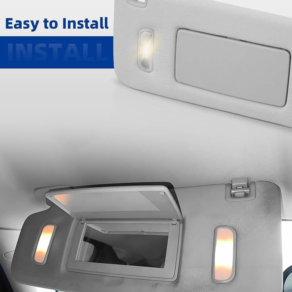 Right-side car sun visor with illuminated LED light and visor mirror housing detail