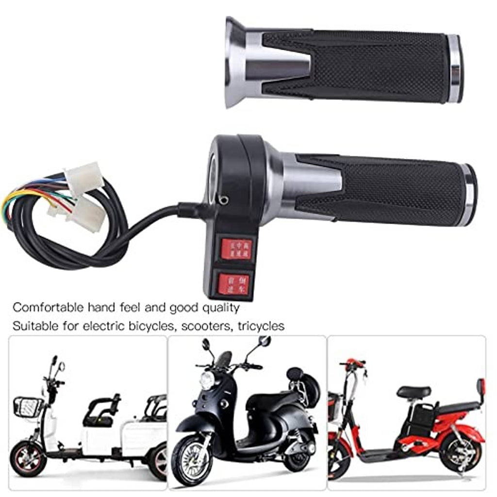 Electric throttle grip set with comfortable black textured grips and connected wiring harness