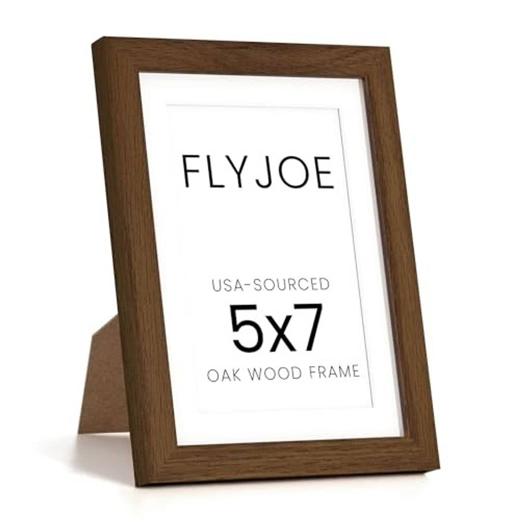 5x7 oak wood picture frame with white mat, dark brown finish, front view