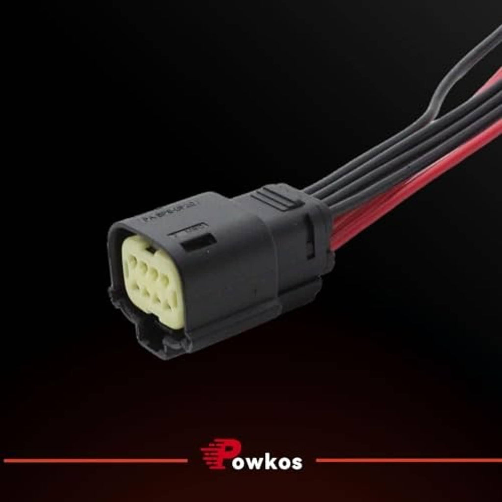 Headlight wiring harness plug with black connector and red/black insulated wires