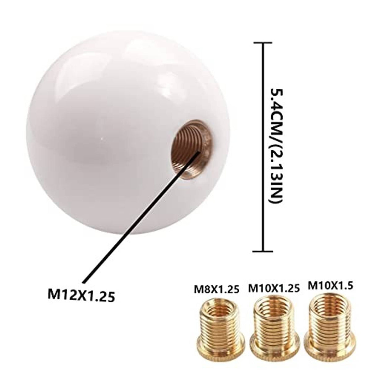 White round ball shift knob with side threaded hole and included thread sizes