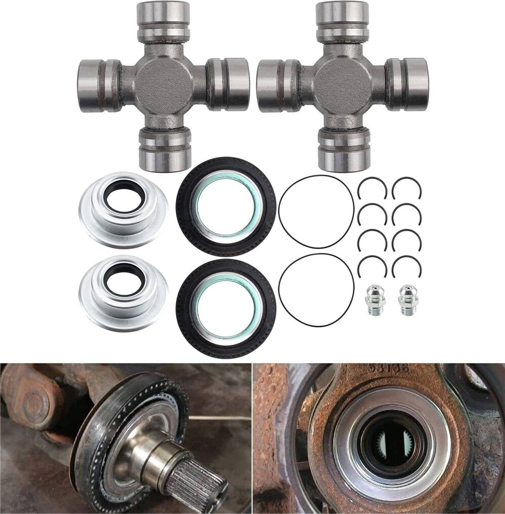 Front axle seal and greaseable U-joint kit with cross joints, seal rings, and O-rings