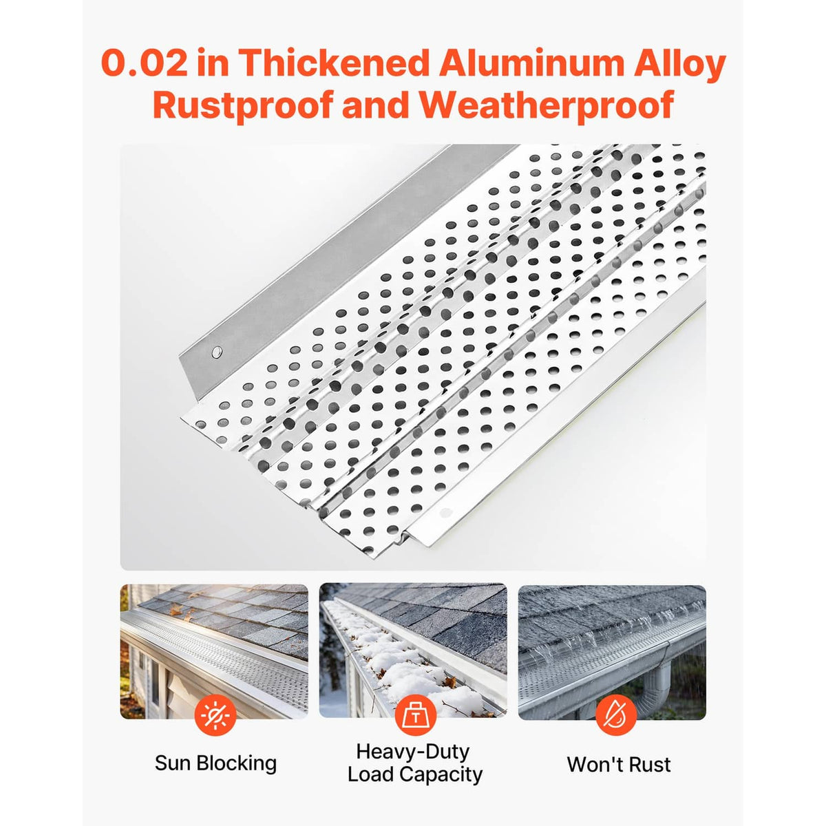 Thick aluminum gutter leaf guard with rustproof perforated hole pattern