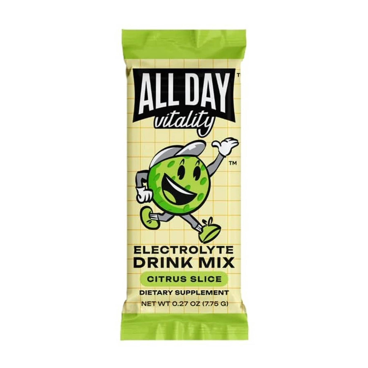ALL DAY Vitality citrus slice electrolyte drink mix single packet, yellow with green foil