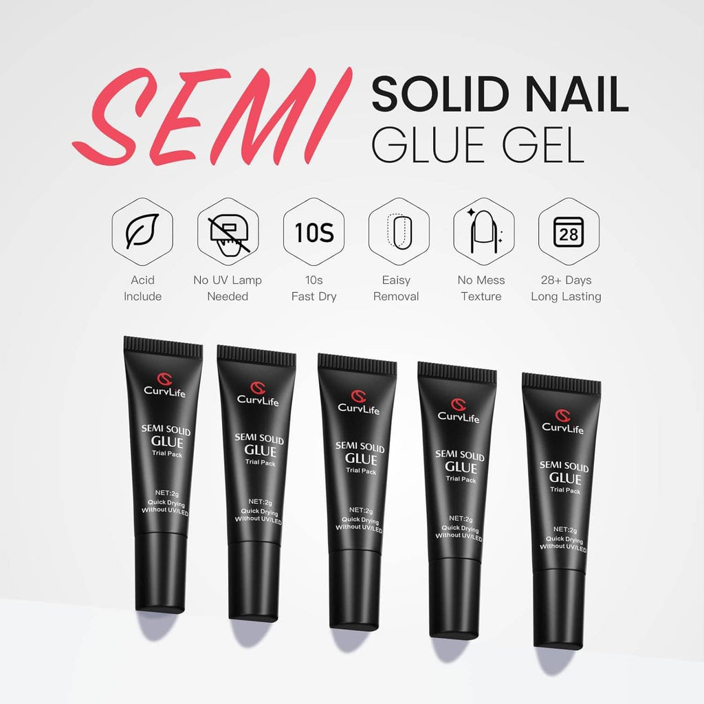Semi solid nail glue gel tubes, five-pack, with 10s quick-dry and long-lasting icons
