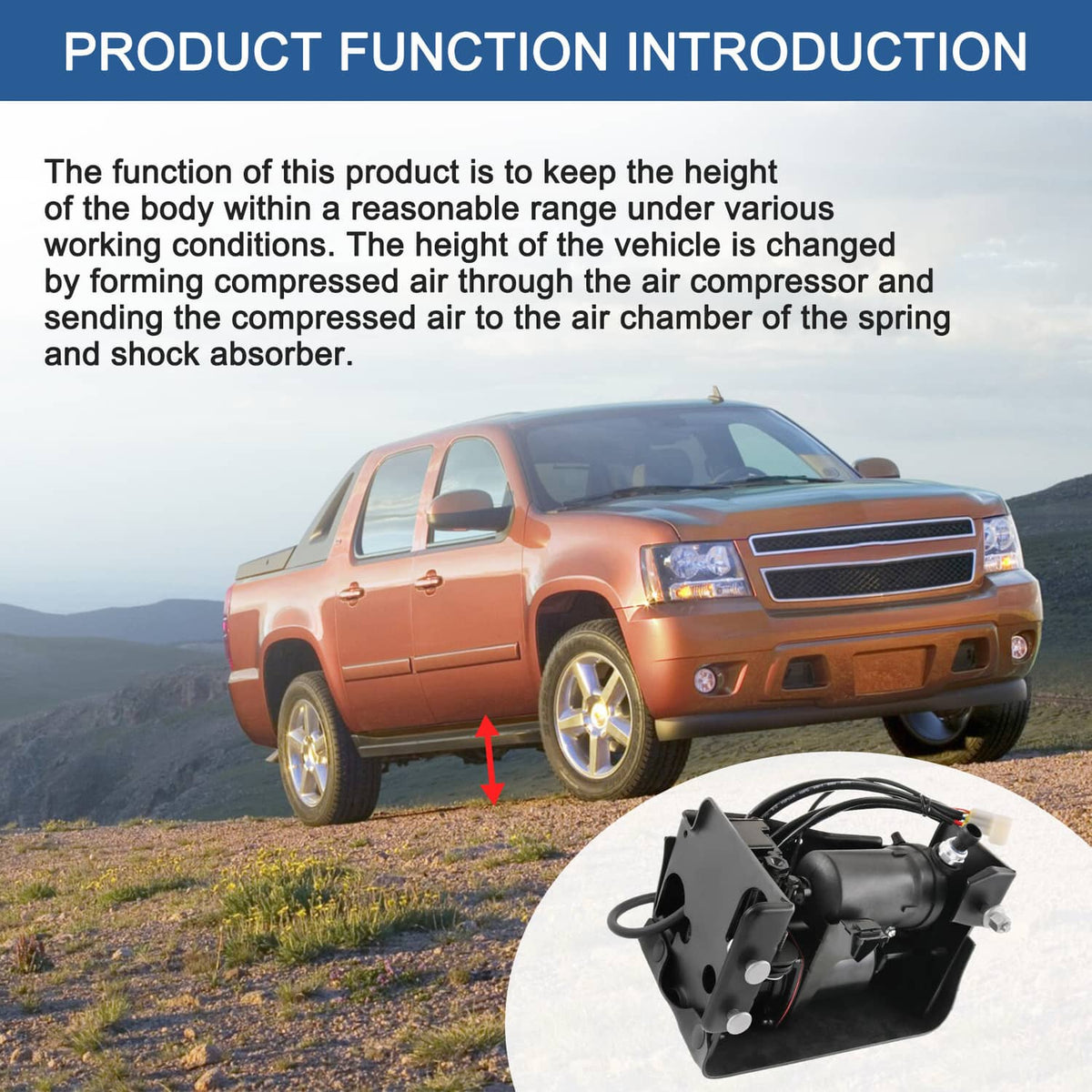 Air suspension compressor unit mounted under a pickup truck, with attached hoses.