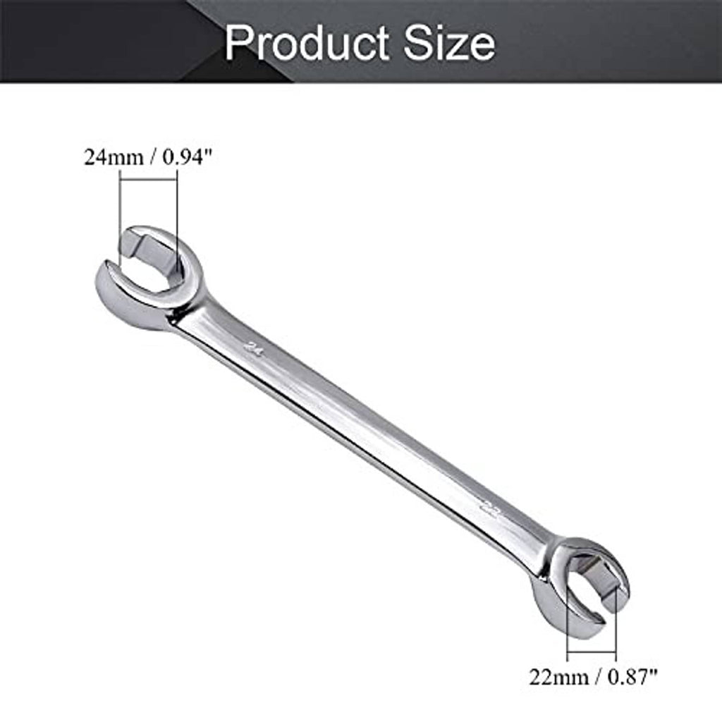 Flare nut wrench with 22mm and 24mm open ends, side view