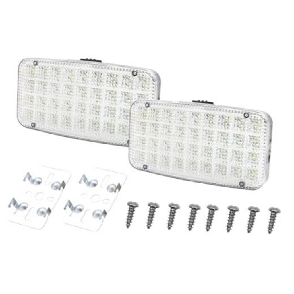 Two-pack rectangular LED interior reading lights with clear lens and screws