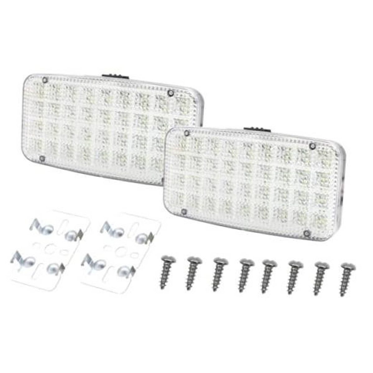 Two-pack rectangular LED interior reading lights with clear lens and screws