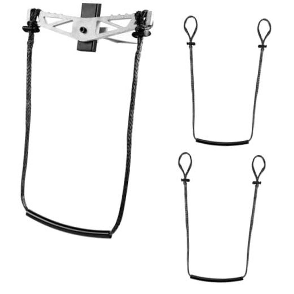 Single-step climbing aider with black rope loops and metal top support bar