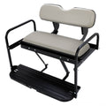 Golf cart rear flip seat kit with gray padded backrest and black steel frame