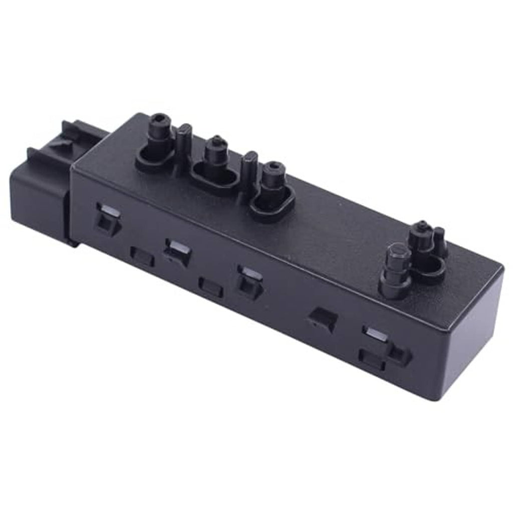 Power seat switch module angled view with black rocker buttons and mounting tabs