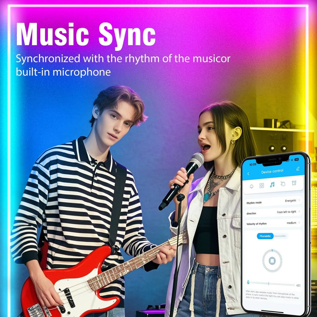 RGB LED strip light with music sync and smartphone app control